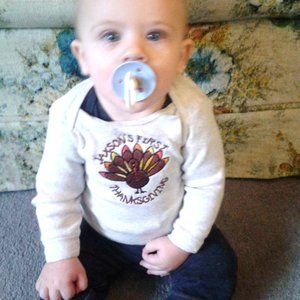 Jaxson's First Thanksgiving One-Piece Body Suit 6 Months Tan Long Sleeves